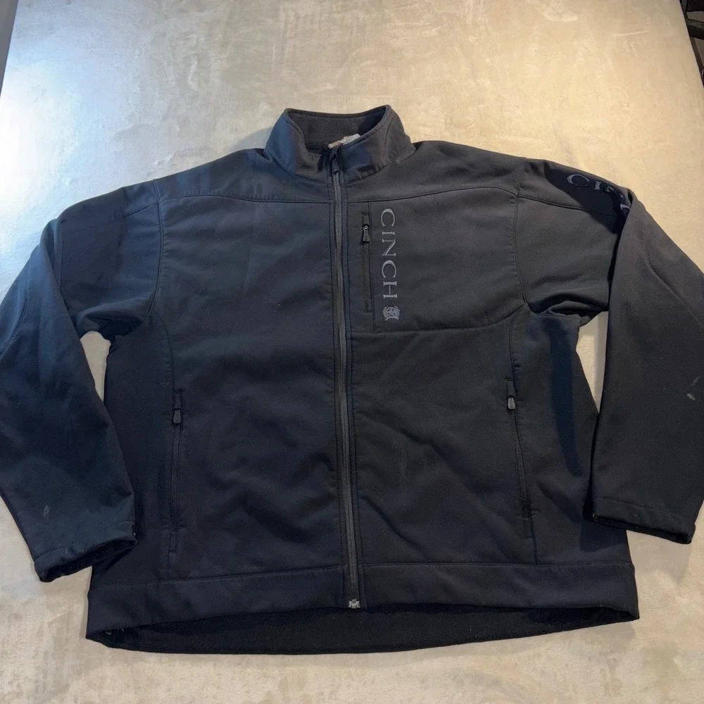 Cinch Mens Black Bonded Softshell Fleece Lined Full Zip Jacket 3XL Logo Cowboy